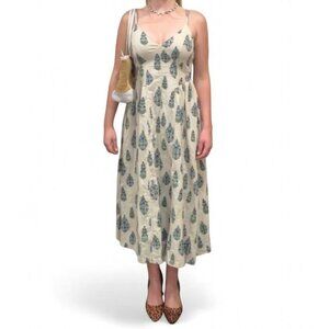Blue & Cream Boho Midi Dress – Size M | Relaxed Spring/Summer Style